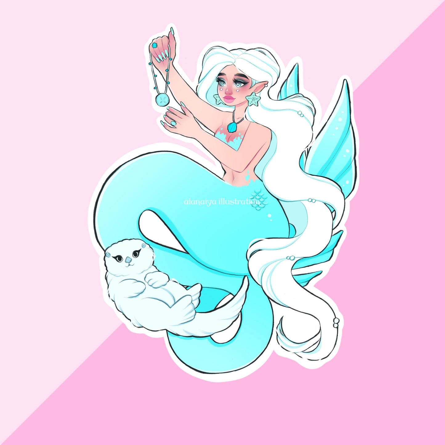 aqua blue crafting mermaid die cut sticker flake