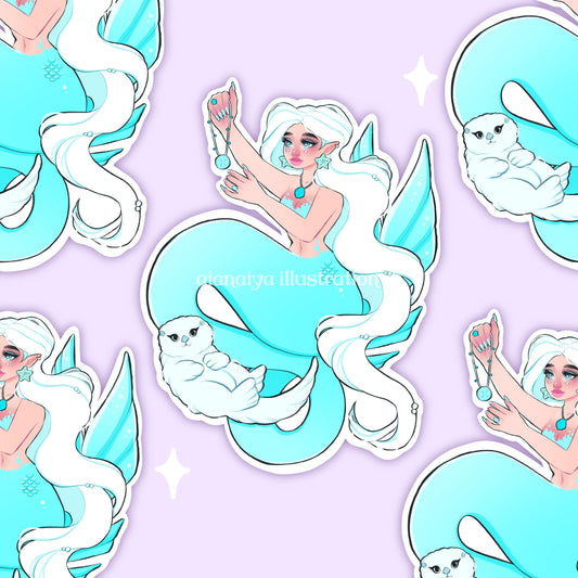 aqua blue crafting mermaid die cut sticker flake