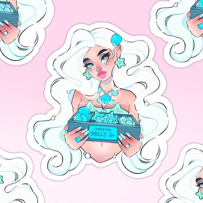 cruelty free seashell mermaid sticker