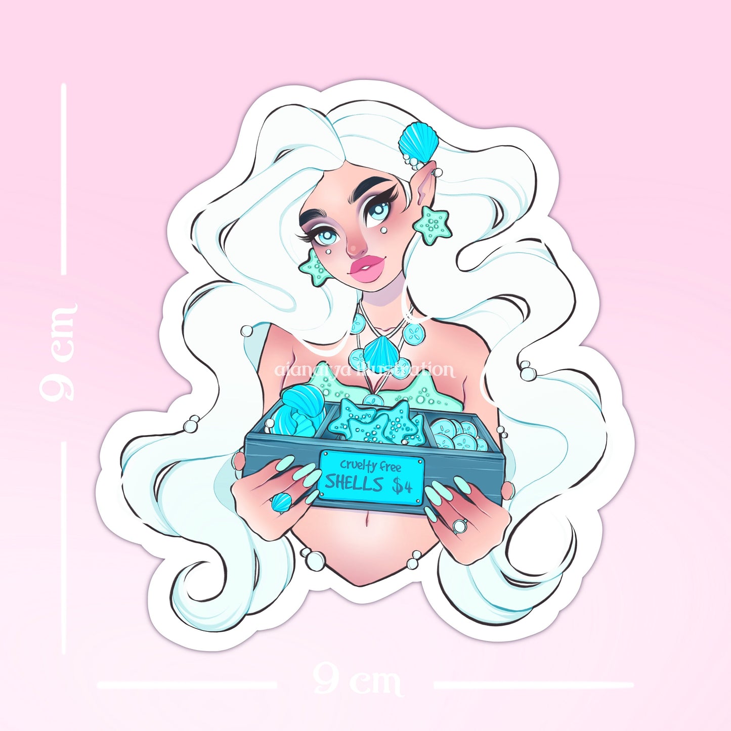 cruelty free seashell mermaid sticker