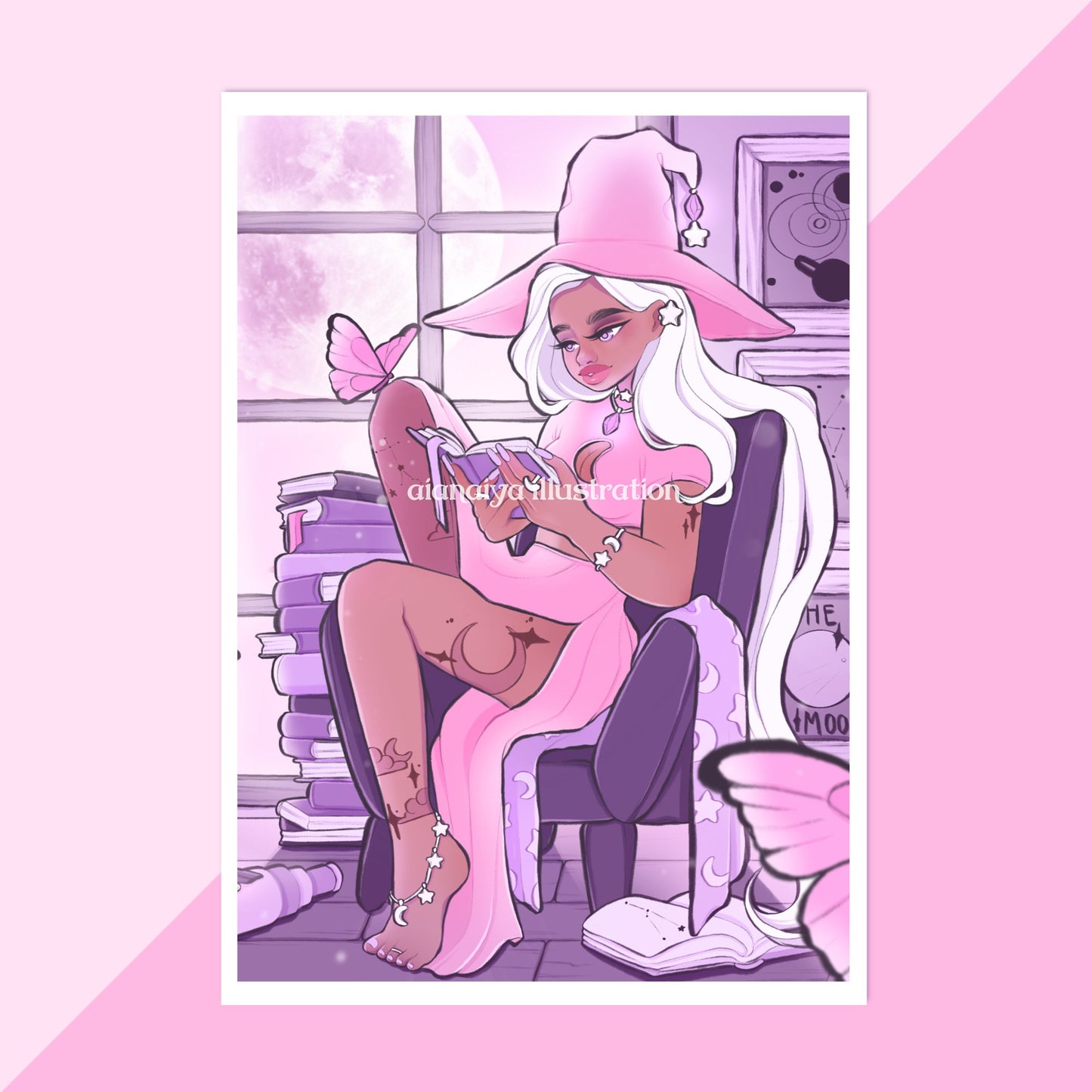 pink star witch nova wall art print