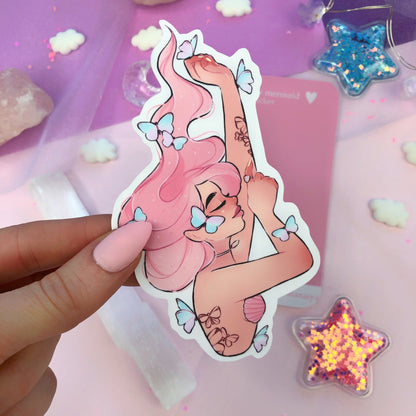 pink and blue butterfly mermaid sticker