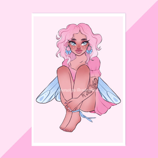 pink fairy wall art print