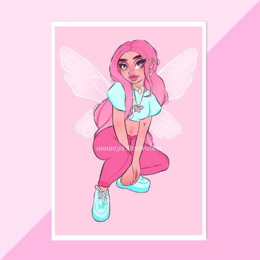 butterfly fairy pink wall art print