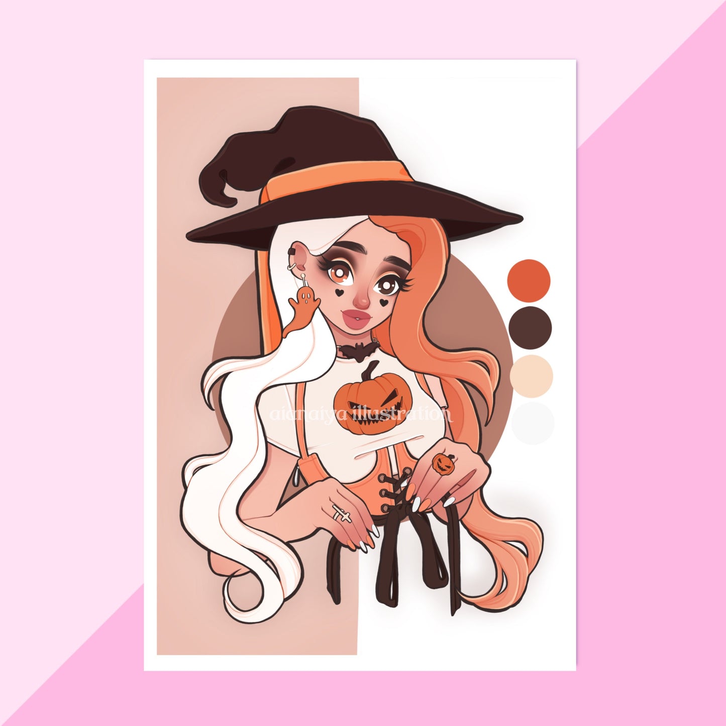 orange pumpkin witch aesthetic wall art print