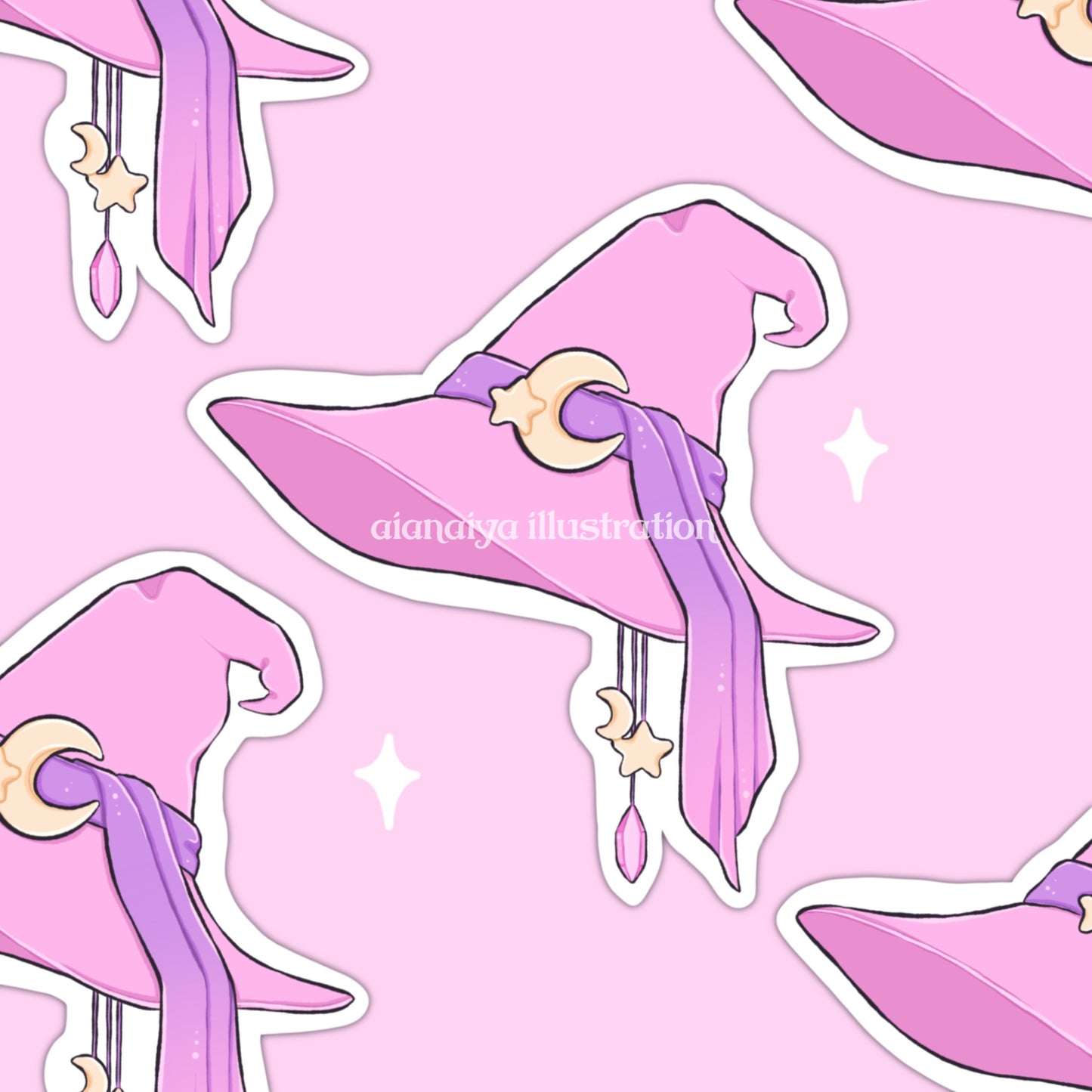 pink kawaii witch hat die cut sticker flake