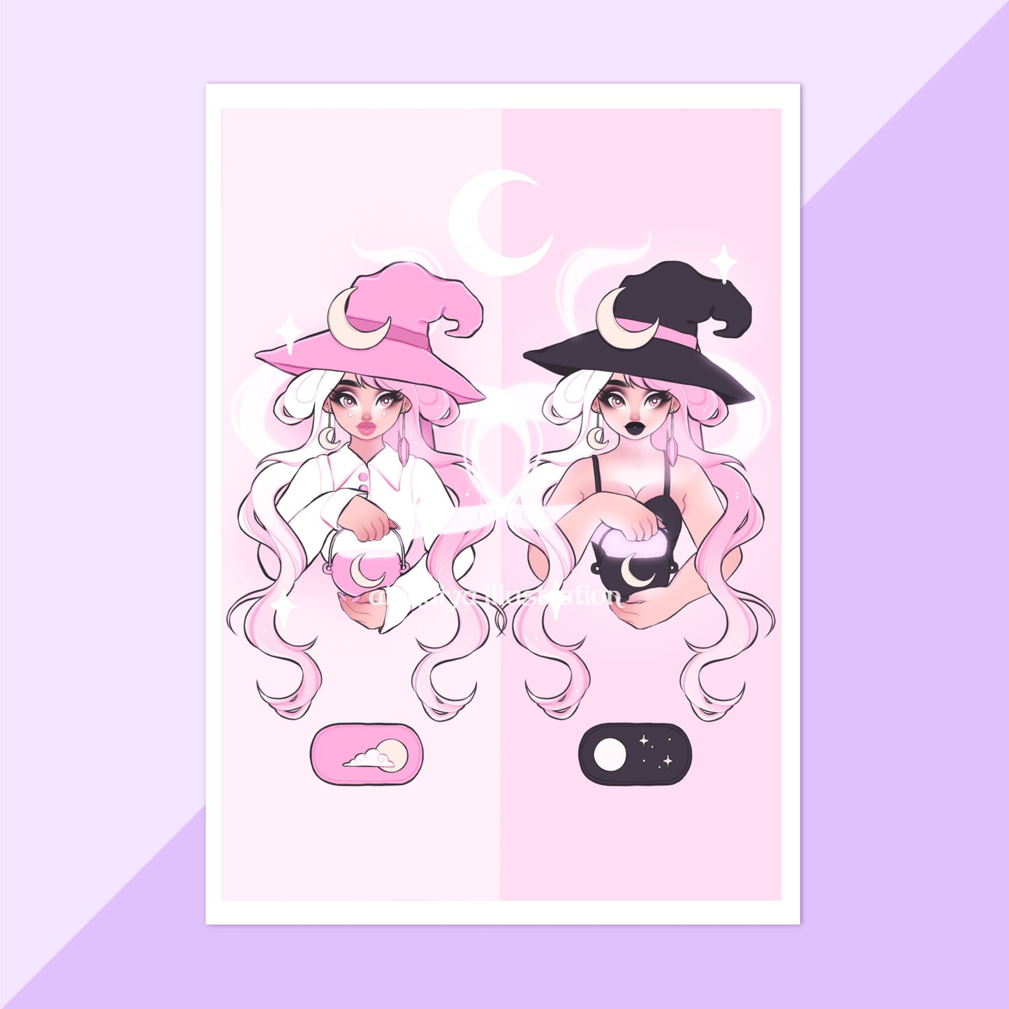 cute vs goth witch wall art print