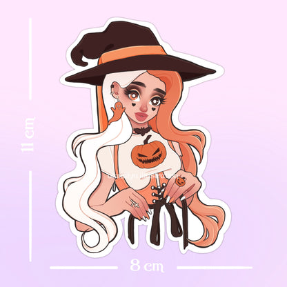 pumpkin witch orange die cut sticker flake