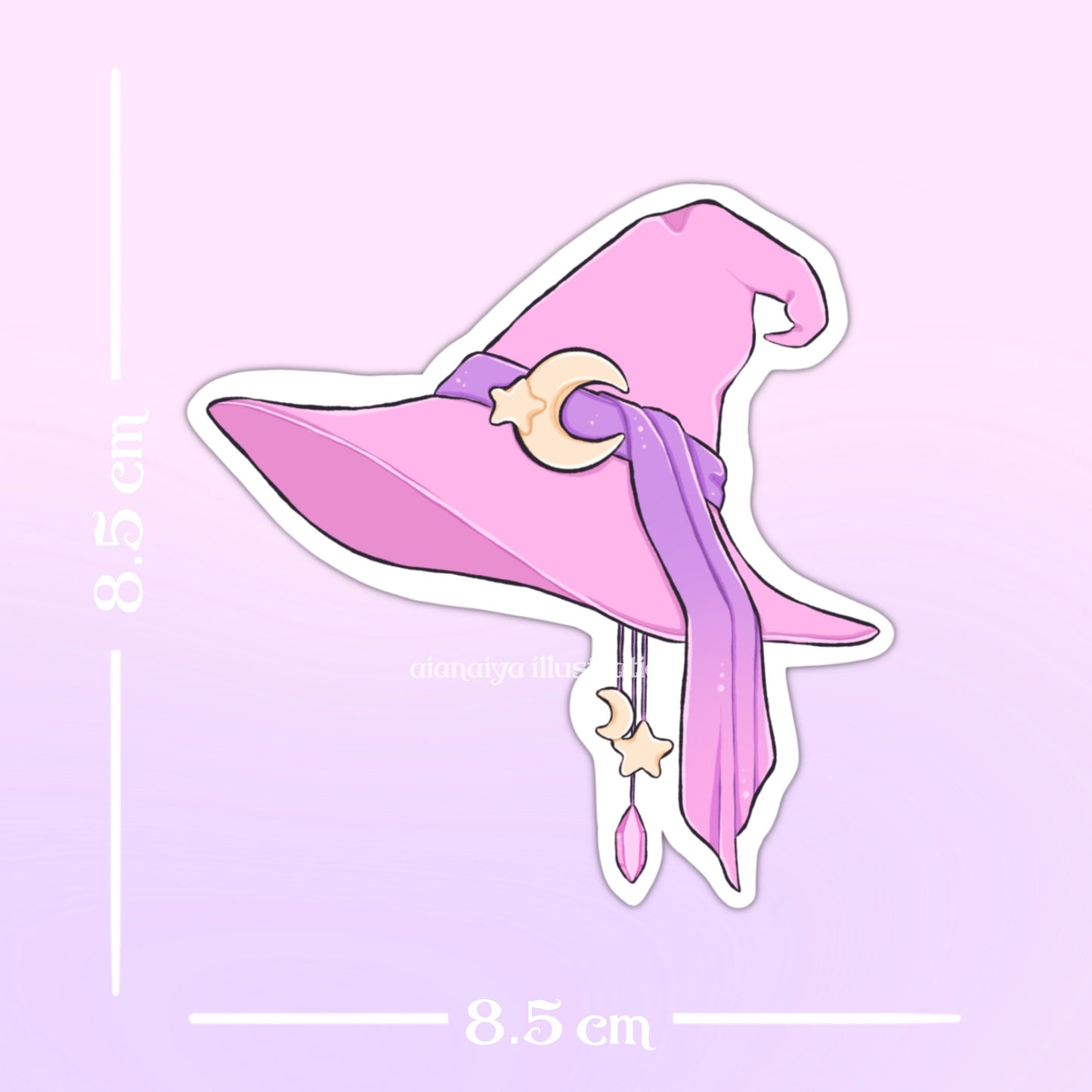 pink kawaii witch hat die cut sticker flake