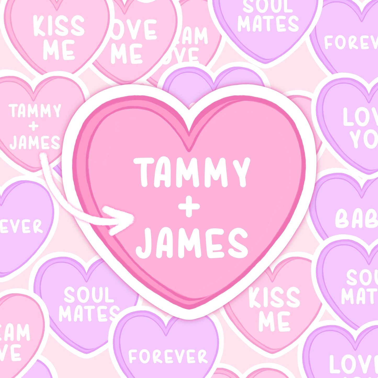 personalised candy love hearts die cut sticker flakes pack