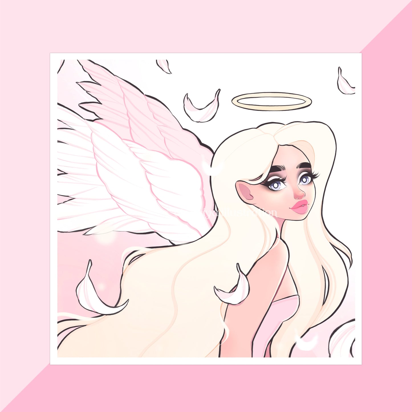 pink angel square wall art print