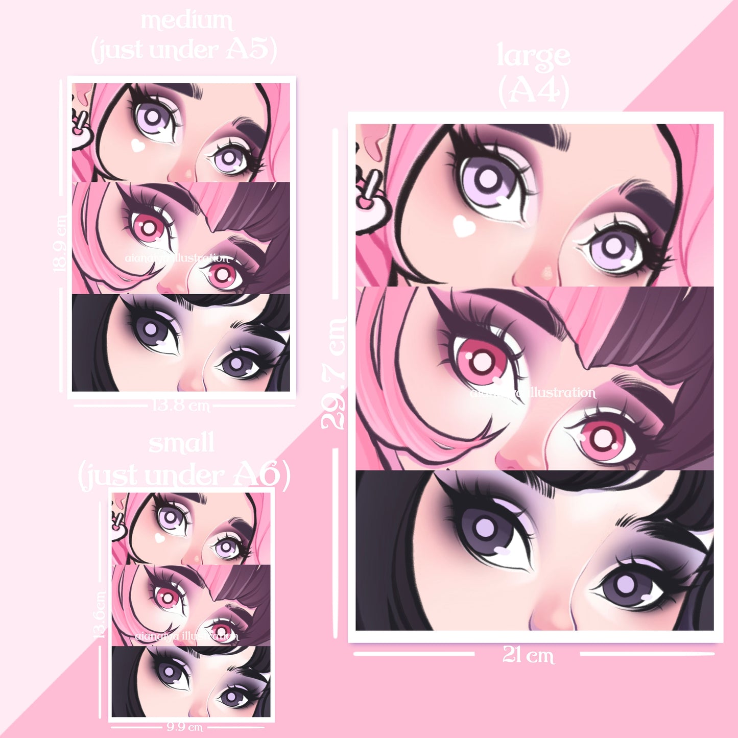 cartoon girls eyes aesthetic wall art print