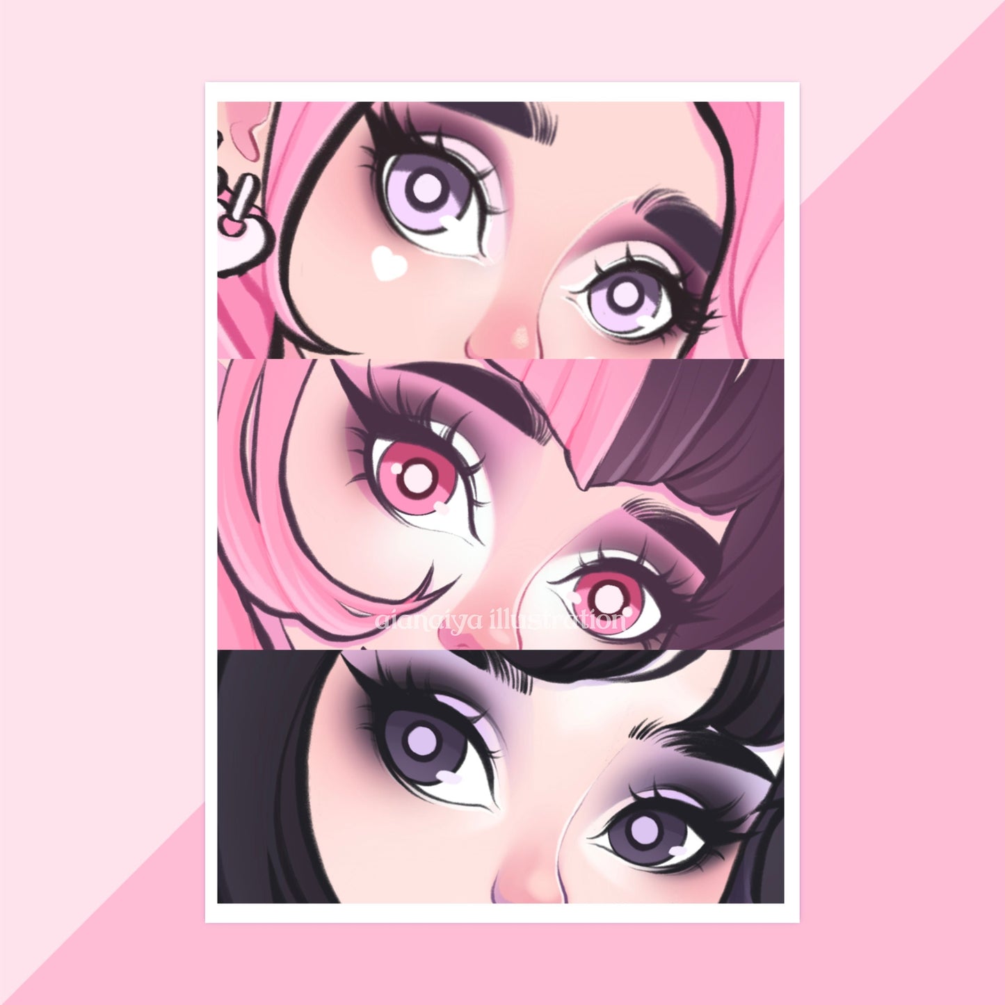 cartoon girls eyes aesthetic wall art print