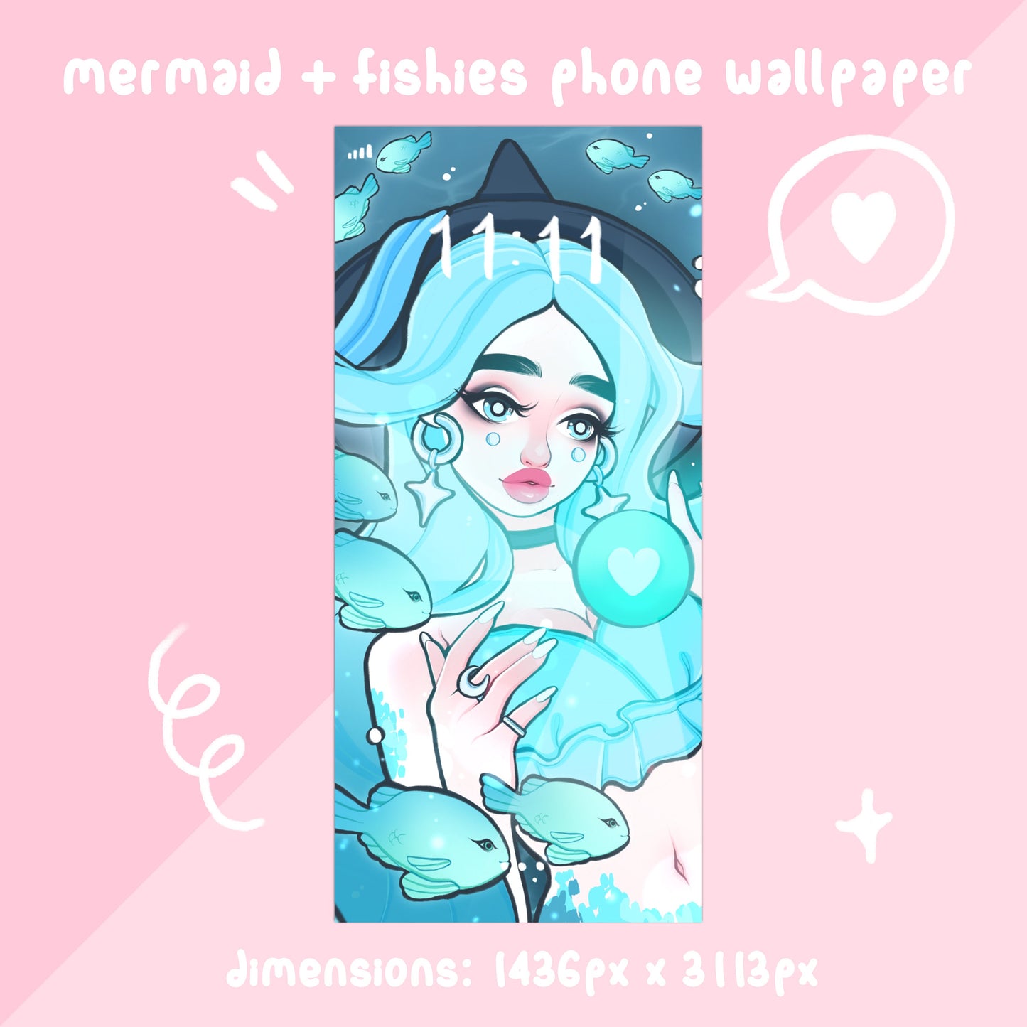 mermaid and fishies blue phone wallpaper