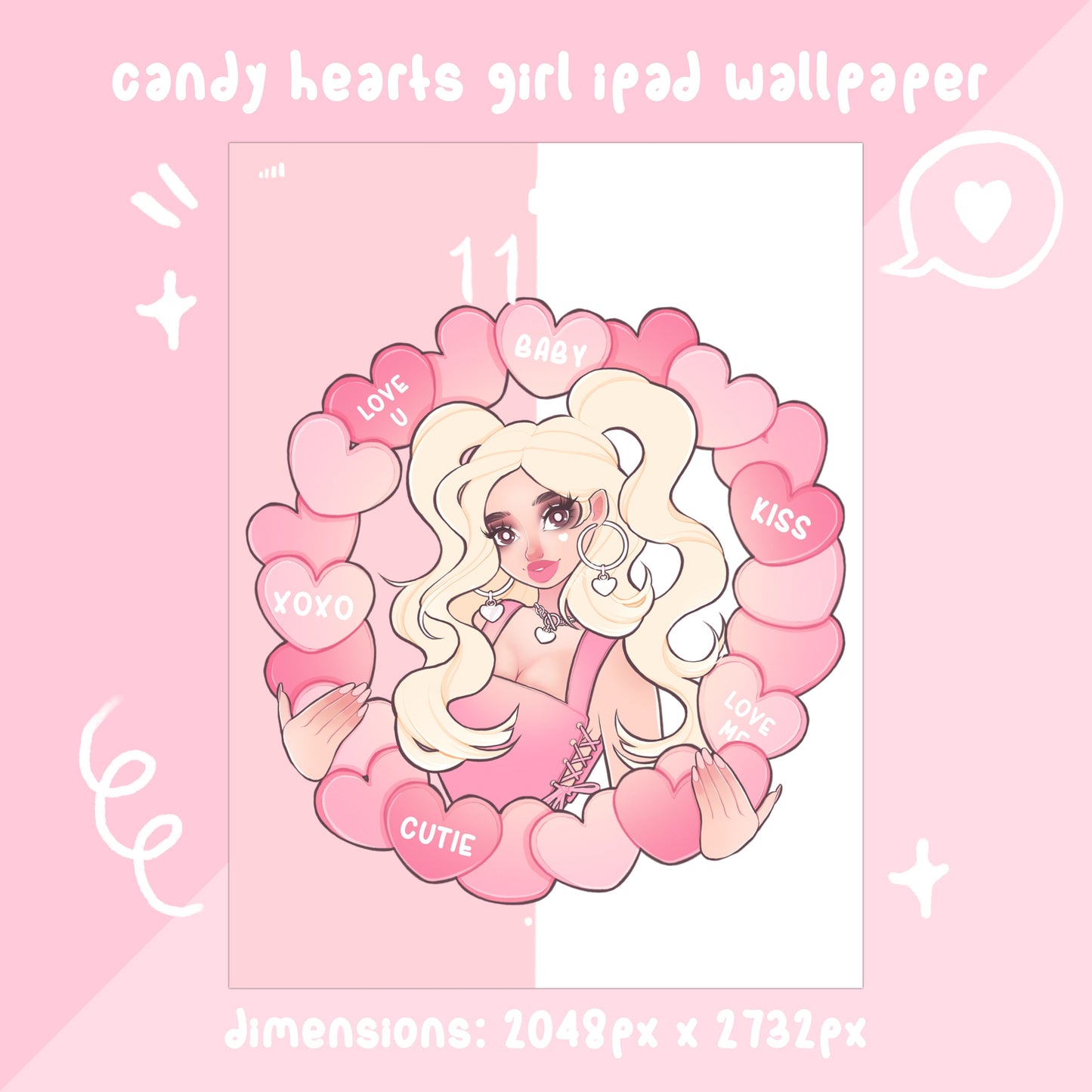 candy hearts girl pink aesthetic ipad wallpaper