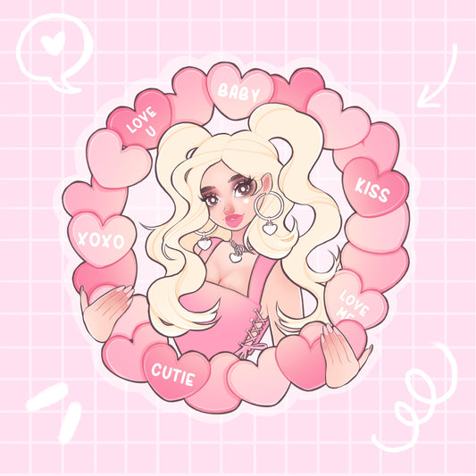 pink candy hearts girl clear sticker