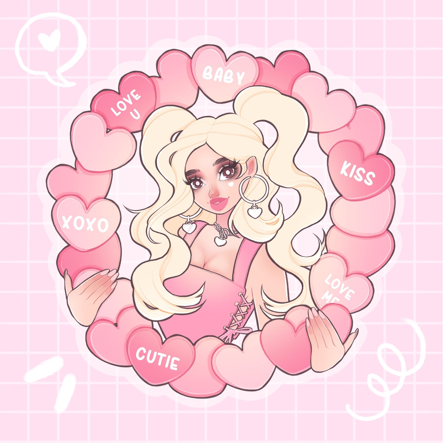 pink candy hearts girl clear sticker