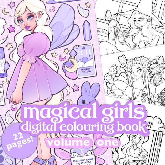 magical girls digital colouring book volume one