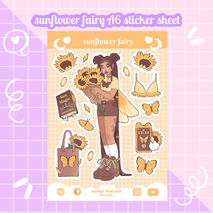 yellow sunflower trinkets fairy vinyl sticker sheet