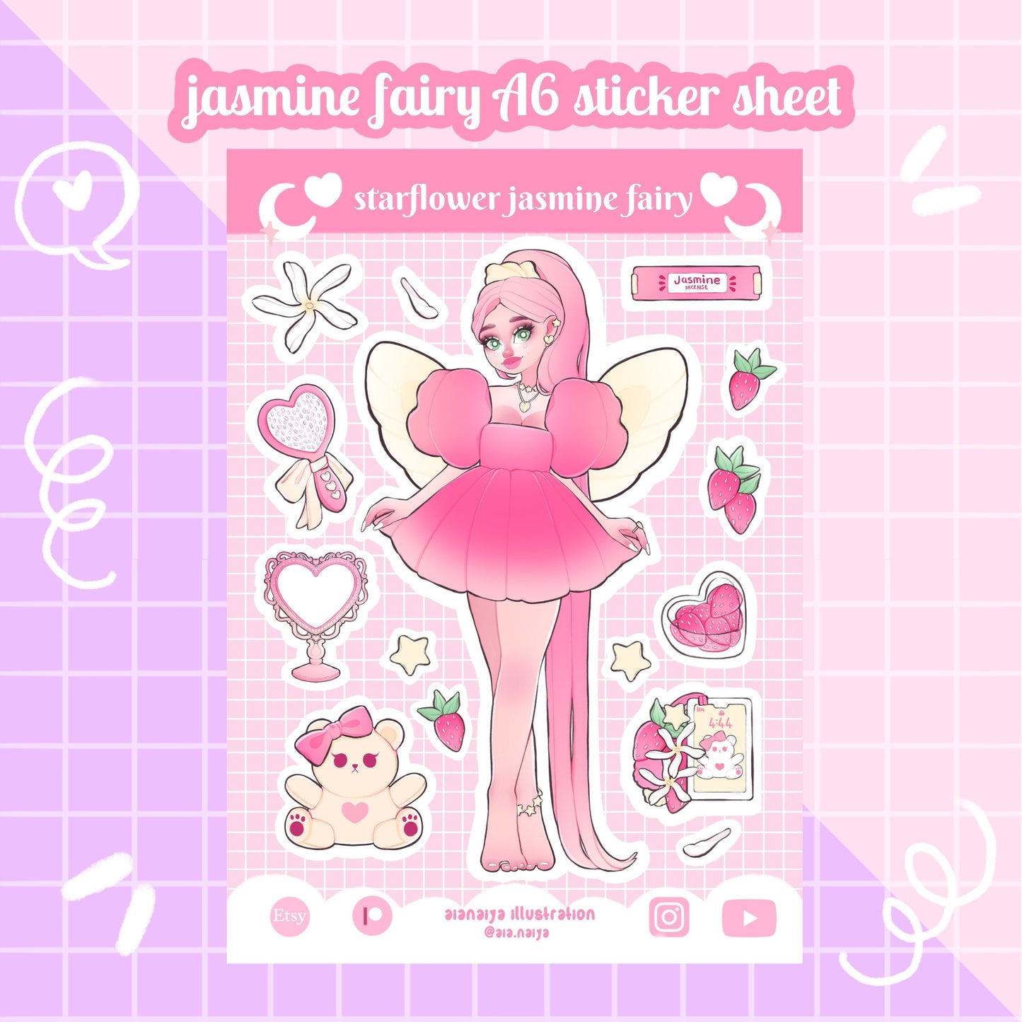 pink jasmine trinkets fairy vinyl sticker sheet