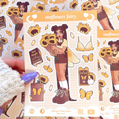 yellow sunflower trinkets fairy vinyl sticker sheet