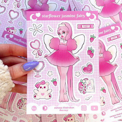 pink jasmine trinkets fairy vinyl sticker sheet