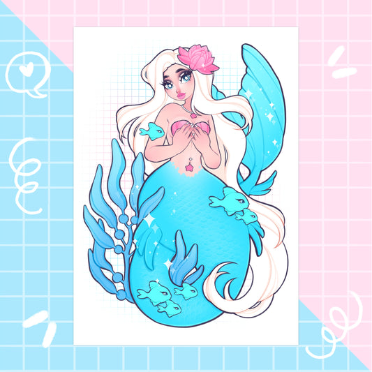 blue siren mermaid wall art print