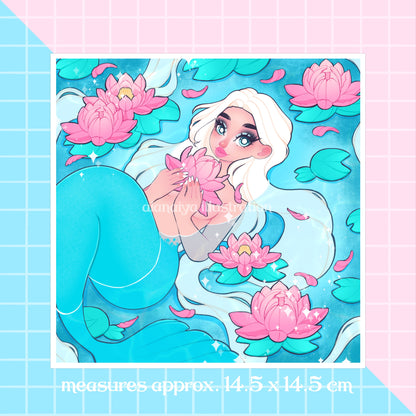 lotus lilypad mermaid square wall art print