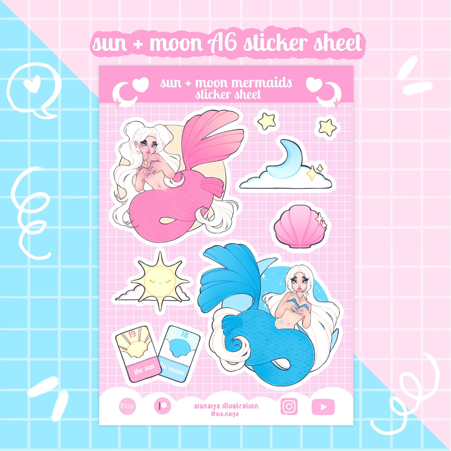 sun and moon mermaid vinyl sticker sheet