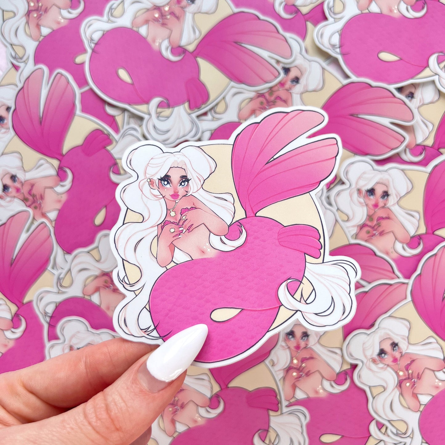 pink sun mermaid mirror vinyl sticker