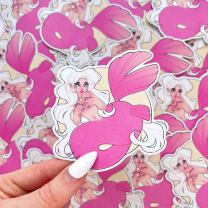 pink sun mermaid mirror vinyl sticker