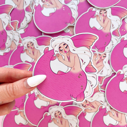 pink sleeping mermaid mirror vinyl sticker