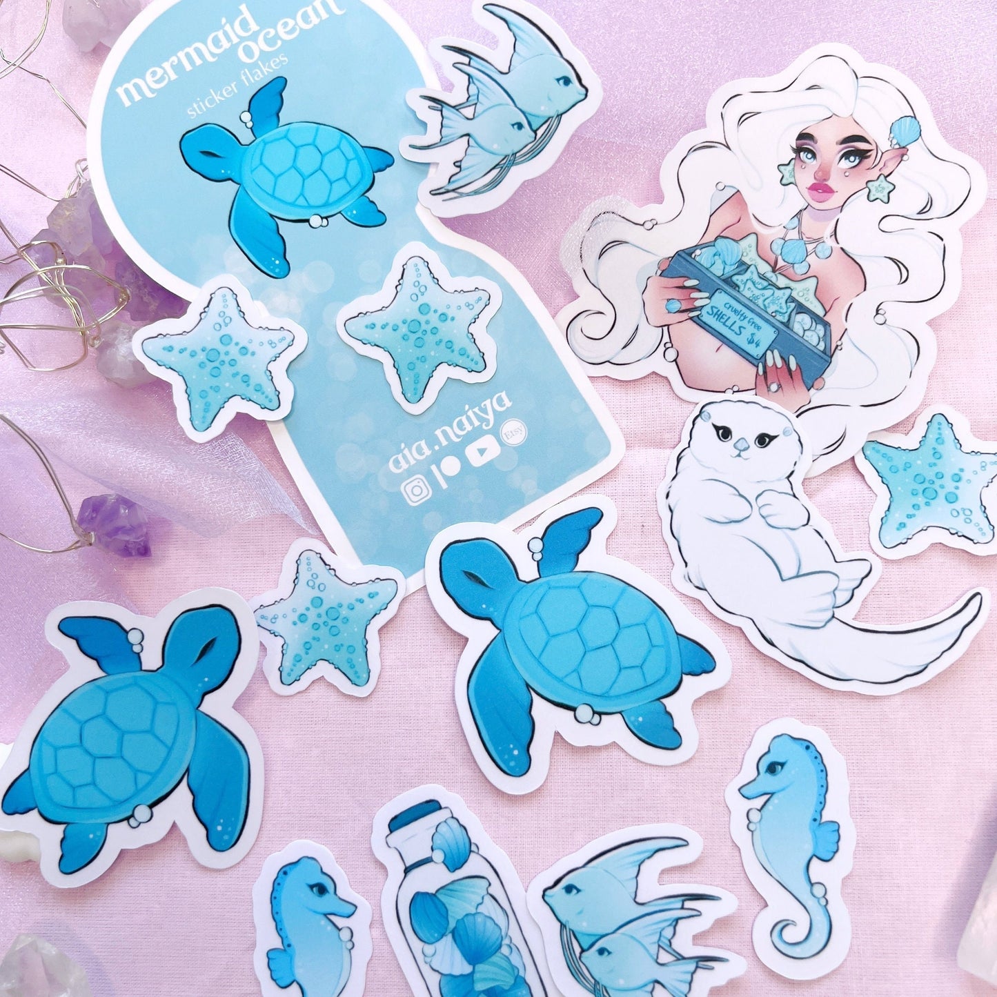 blue mermaid ocean sticker flakes pack