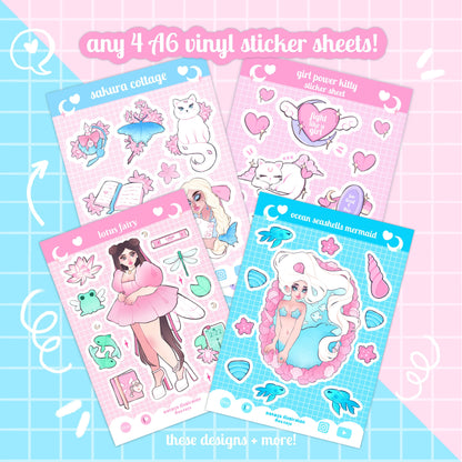 ANY 4 sticker sheets bundle A6 vinyl sheets