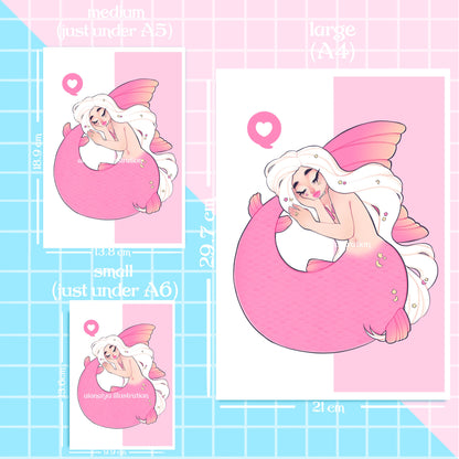 pink sleeping mermaid wall art print