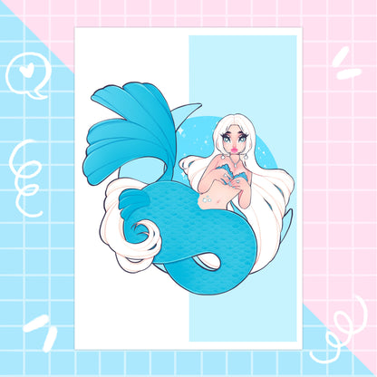 blue moon mermaid wall art print