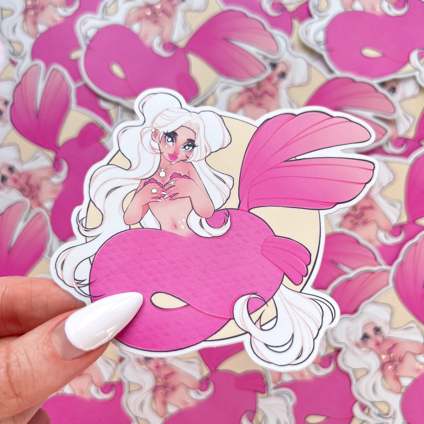 pink sun mermaid mirror vinyl sticker