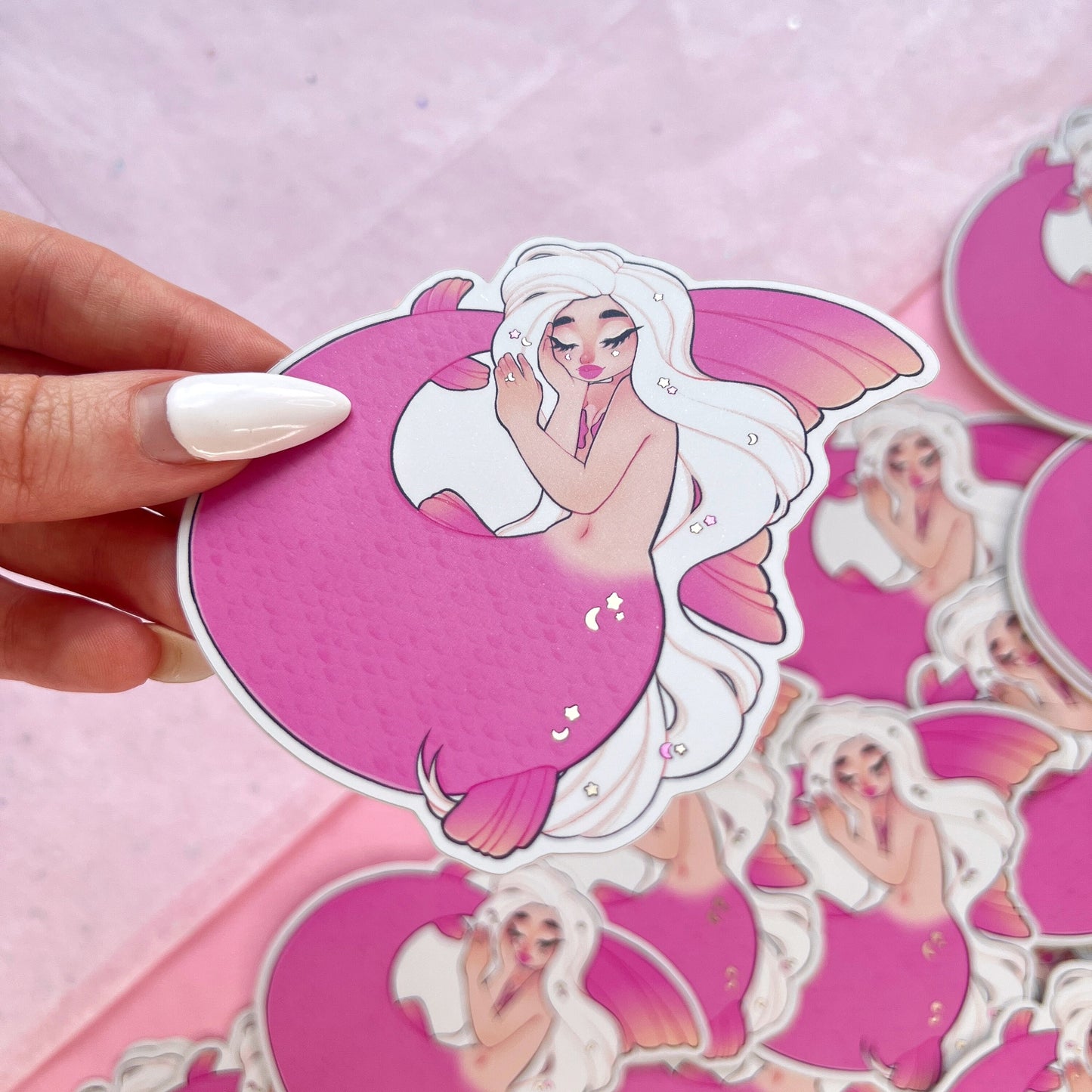 pink sleeping mermaid mirror vinyl sticker