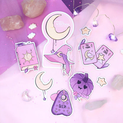 dreamy witches pink die cut sticker pack