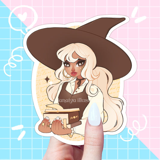 brown cottagecore style witch sticker