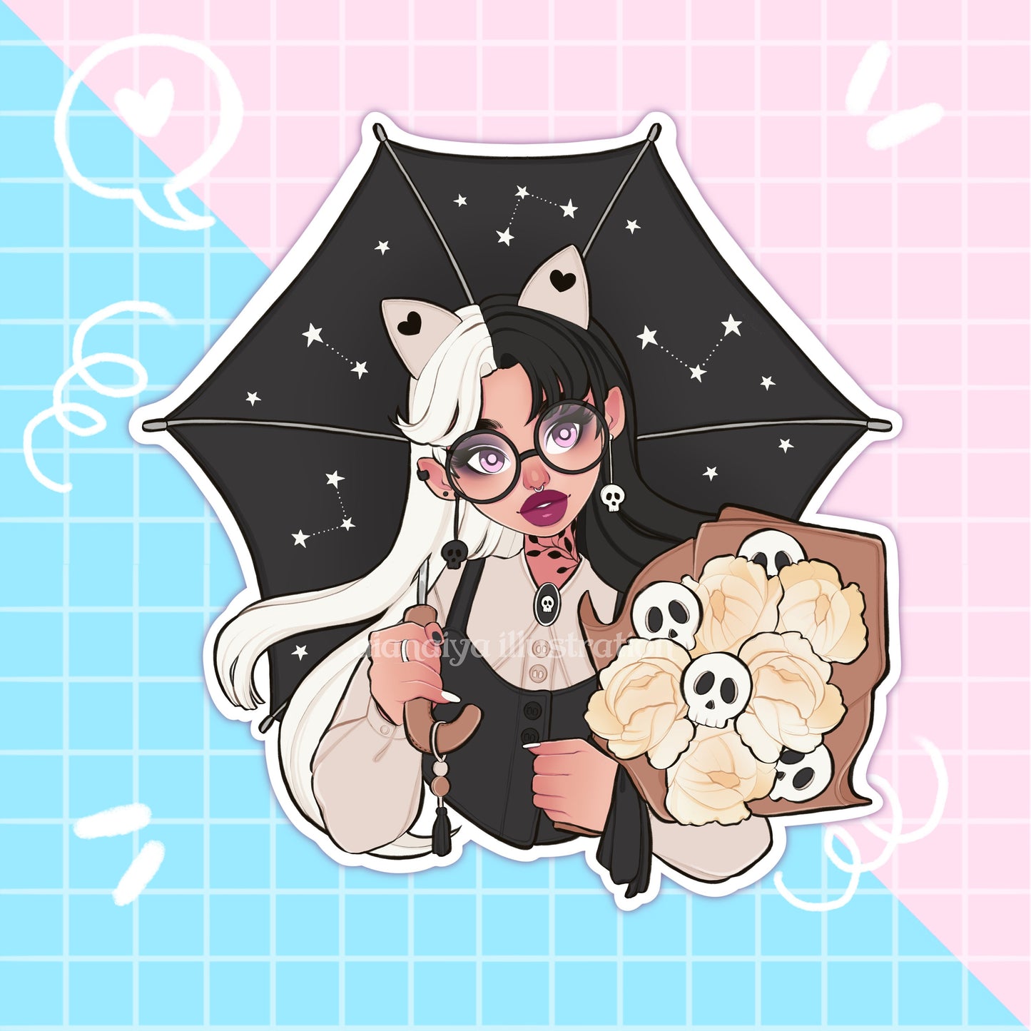 skull cat girl sticker