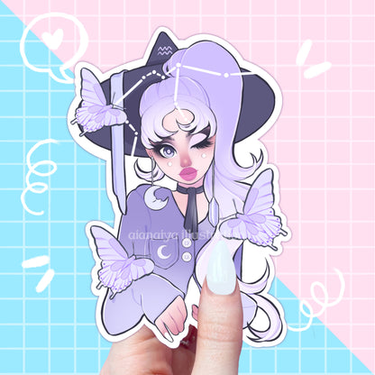 aquarius zodiac star sign witch sticker