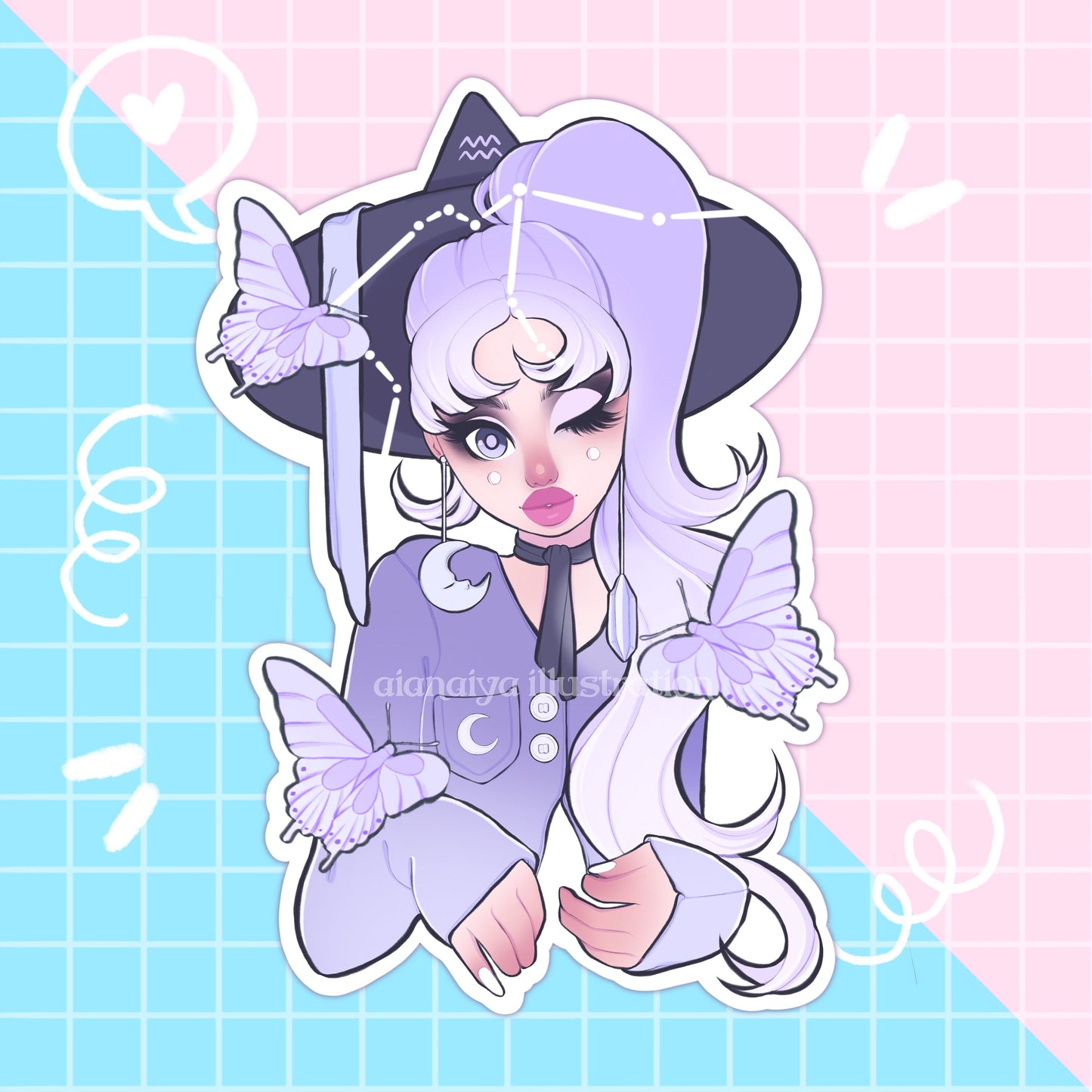 aquarius zodiac star sign witch sticker