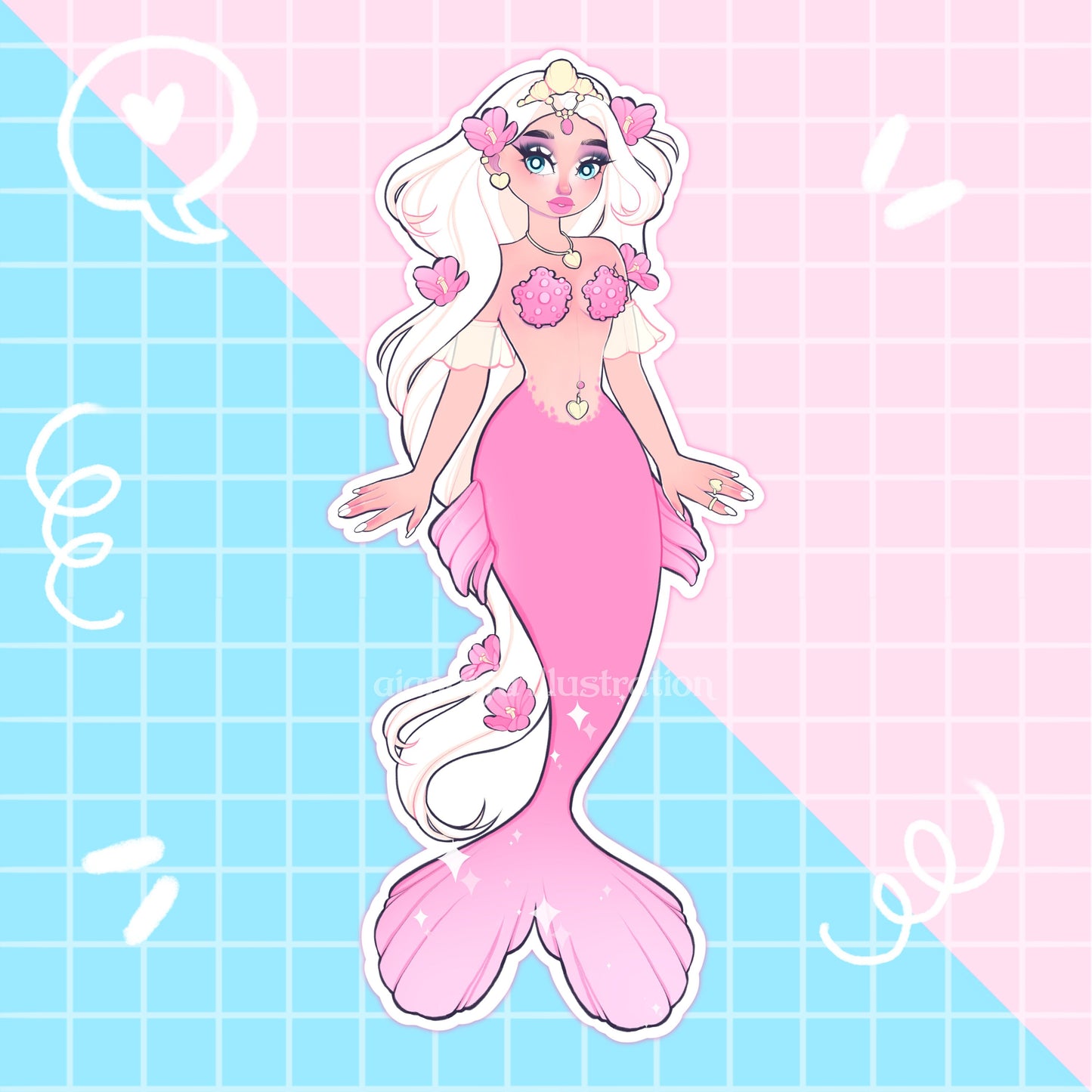 pink flower princess mermaid sticker