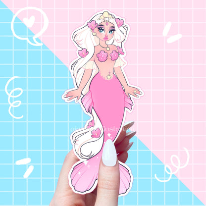 pink flower princess mermaid sticker