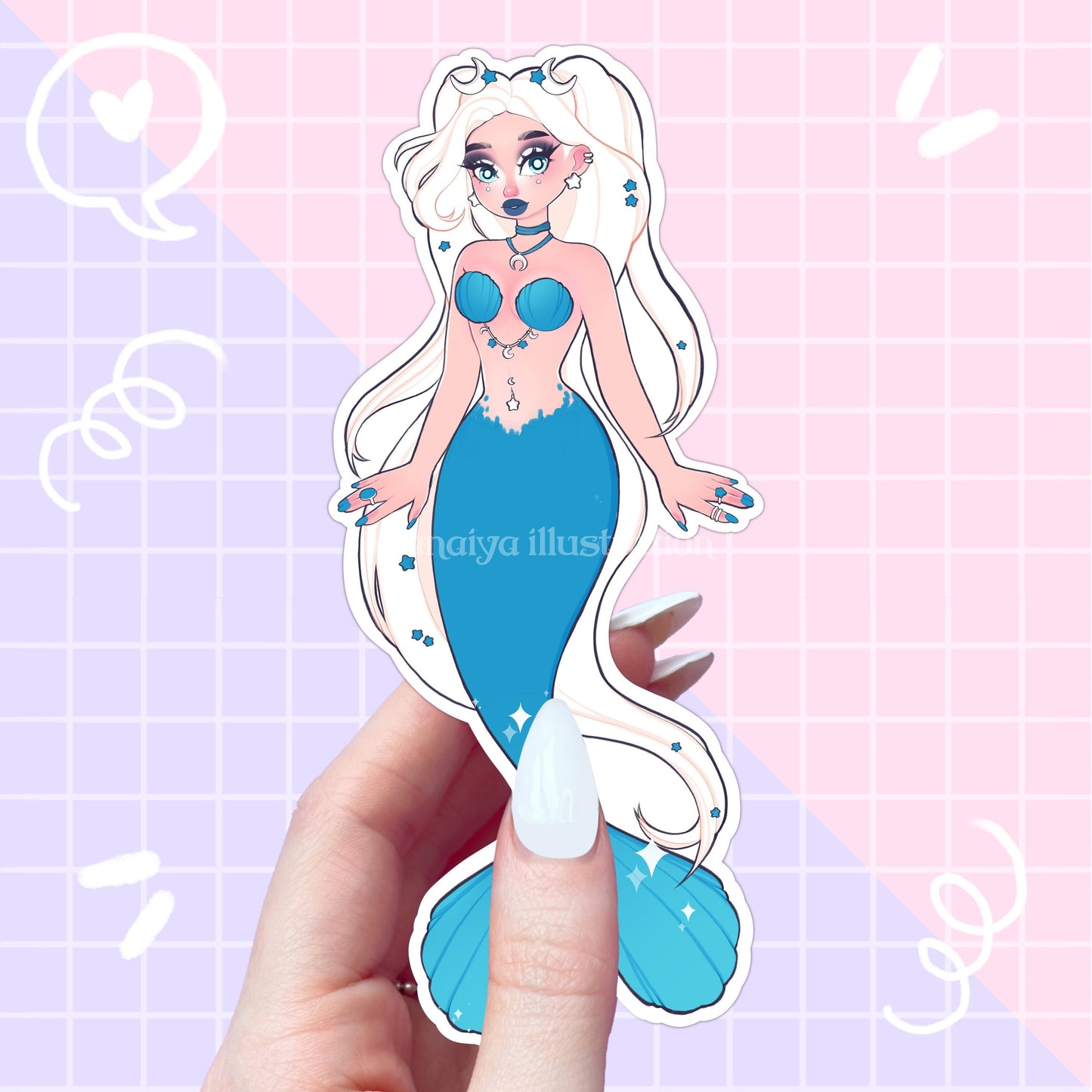 blue moon and stars mermaid sticker