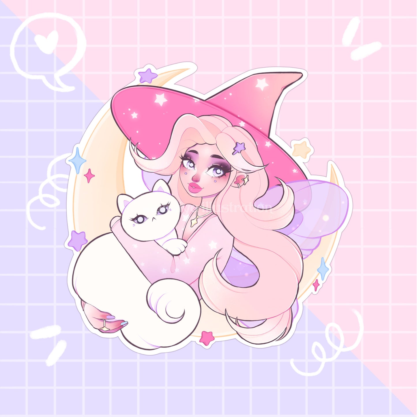 moon witch cat fairy witch sticker