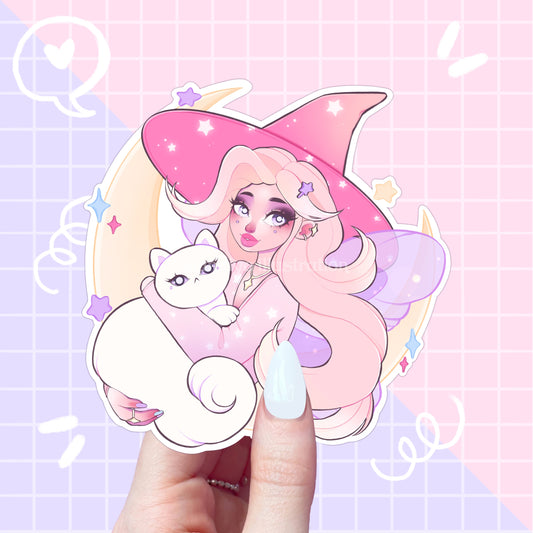 moon witch cat fairy witch sticker