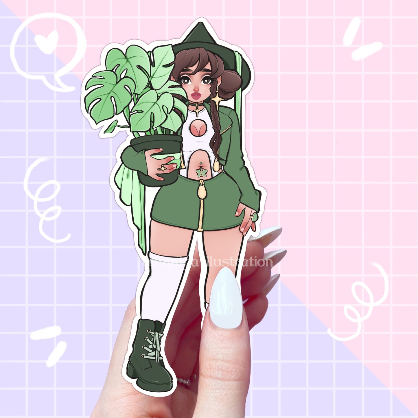 green witch monstera sticker