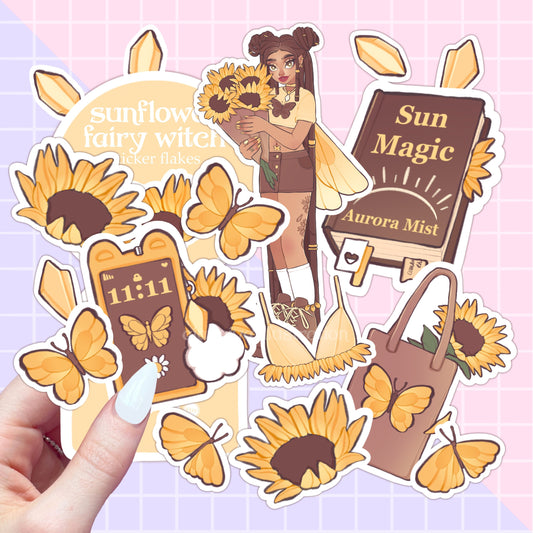 sunflower fairy witch sticker flakes sticker pack